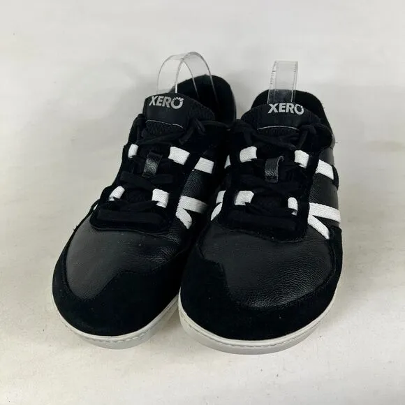 Xero Shoes Kelso Tennis Men's 9 Black Leather Lace-Up Low Top Athletic Sneakers