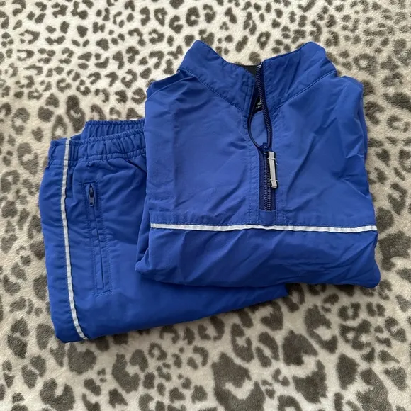Y2K Lands’ End Nylon Jacket &amp; Pants Track Suit in Blue Size Medium 5 6 Unisex