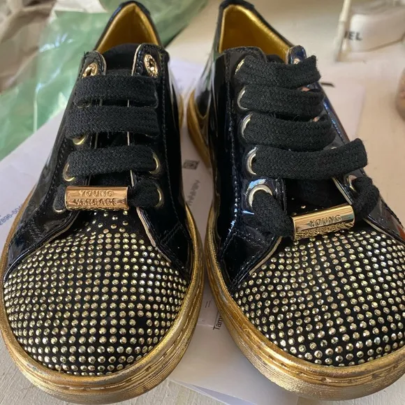 Young Versace Patent Leather Sneakers