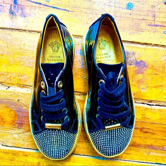 Young Versace Patent Leather Sneakers