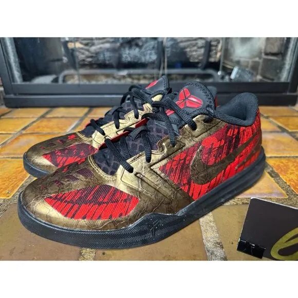 Youth 7y Nike Kobe Mentality Iron Man Red Gold Basketball Shoes 705387-008