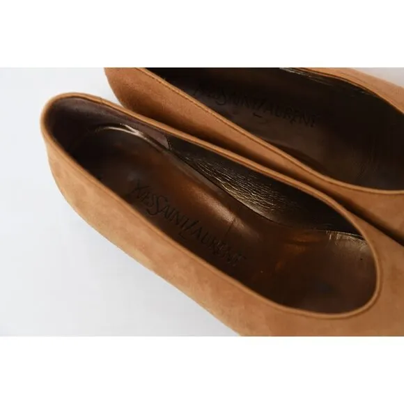 Yves Saint Laurent YSL Vintage Suede Ballet Flats Shoes Womens Sz 6 M Camel