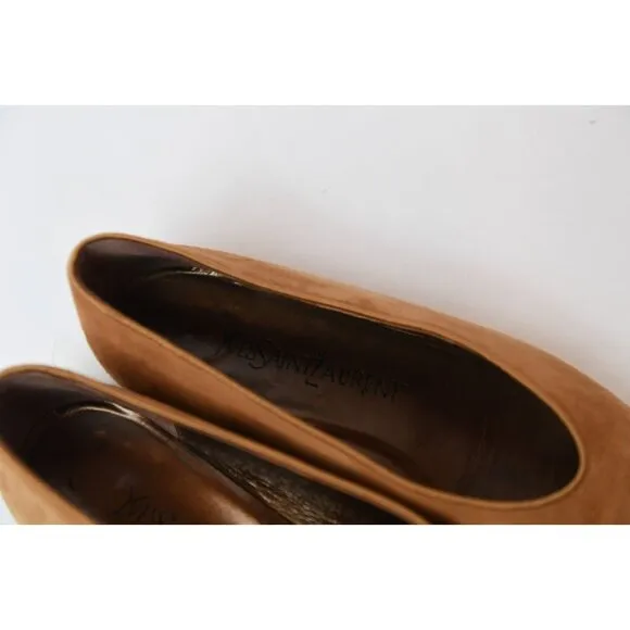 Yves Saint Laurent YSL Vintage Suede Ballet Flats Shoes Womens Sz 6 M Camel