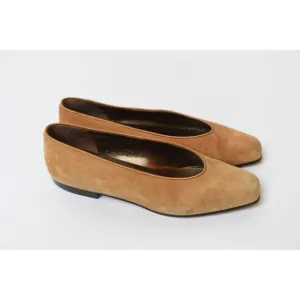 Yves Saint Laurent YSL Vintage Suede Ballet Flats Shoes Womens Sz 6 M Camel