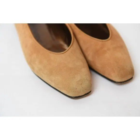 Yves Saint Laurent YSL Vintage Suede Ballet Flats Shoes Womens Sz 6 M Camel