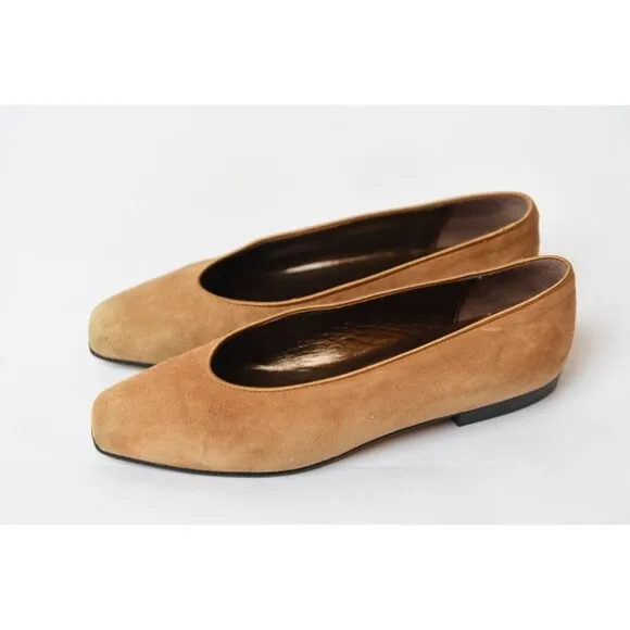 Yves Saint Laurent YSL Vintage Suede Ballet Flats Shoes Womens Sz 6 M Camel