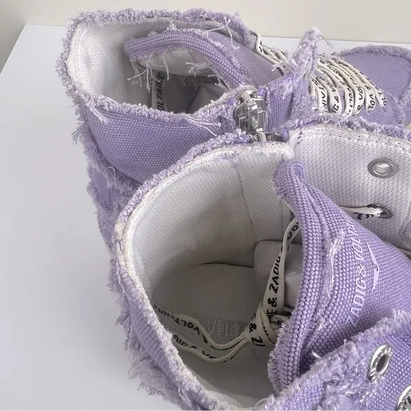Zadig &amp; Voltaire High Flash Canvas Distressed Sneakers In Boomerang Purple EU 36