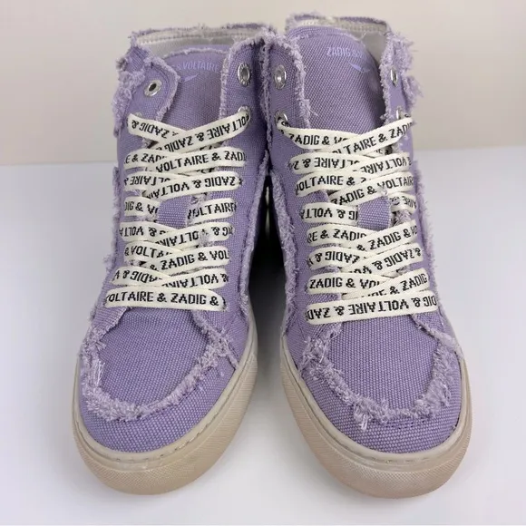 Zadig &amp; Voltaire High Flash Canvas Distressed Sneakers In Boomerang Purple EU 36