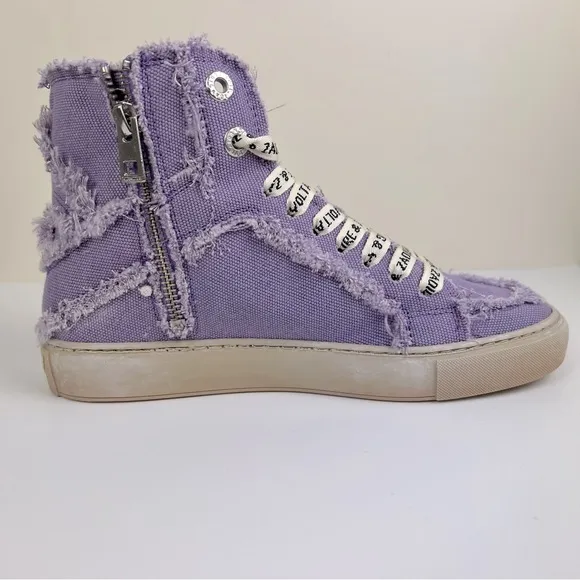 Zadig &amp; Voltaire High Flash Canvas Distressed Sneakers In Boomerang Purple EU 36