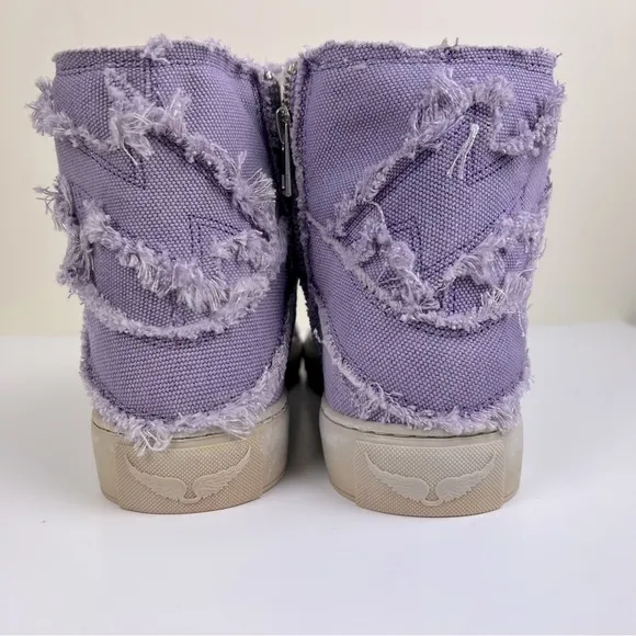 Zadig &amp; Voltaire High Flash Canvas Distressed Sneakers In Boomerang Purple EU 36