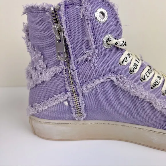 Zadig &amp; Voltaire High Flash Canvas Distressed Sneakers In Boomerang Purple EU 36