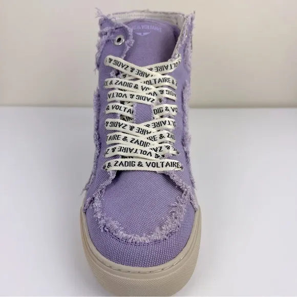 Zadig &amp; Voltaire High Flash Canvas Distressed Sneakers In Boomerang Purple EU 41