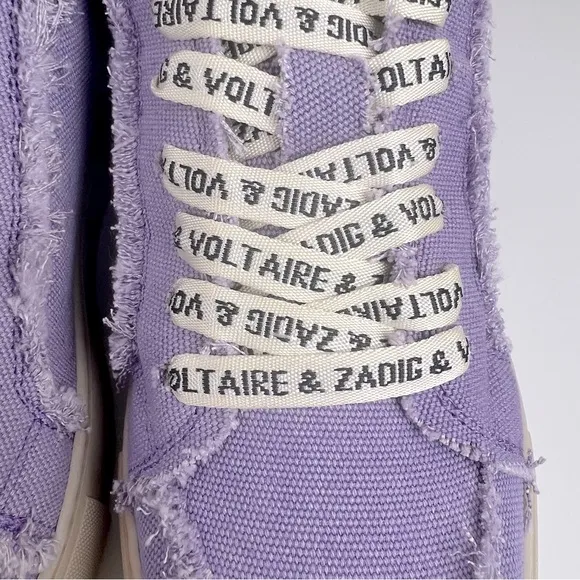 Zadig &amp; Voltaire High Flash Canvas Distressed Sneakers In Boomerang Purple EU 41