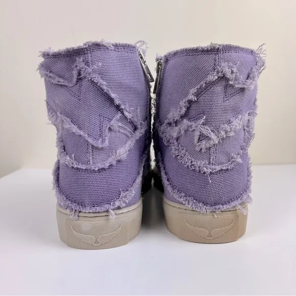 Zadig &amp; Voltaire High Flash Canvas Distressed Sneakers In Boomerang Purple EU 41