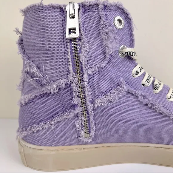 Zadig &amp; Voltaire High Flash Canvas Distressed Sneakers In Boomerang Purple EU 41