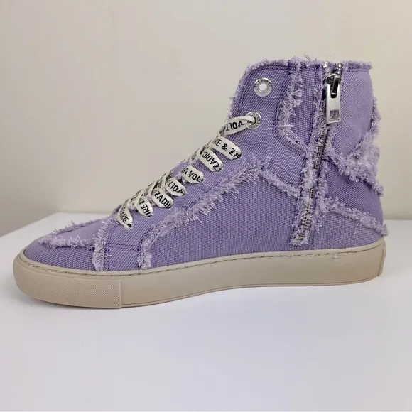 Zadig &amp; Voltaire High Flash Canvas Distressed Sneakers In Boomerang Purple EU 41