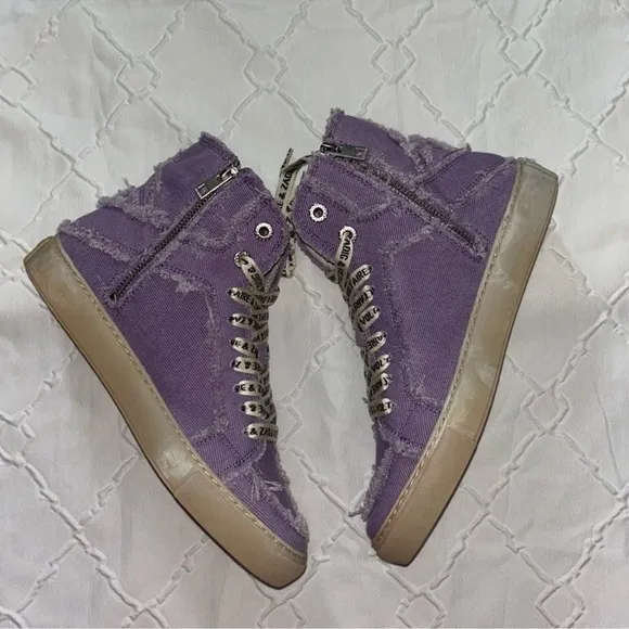 ZADIG AND VOLTAIRE Canvas High Flash Lace upLavender Sneakers(Size 39)