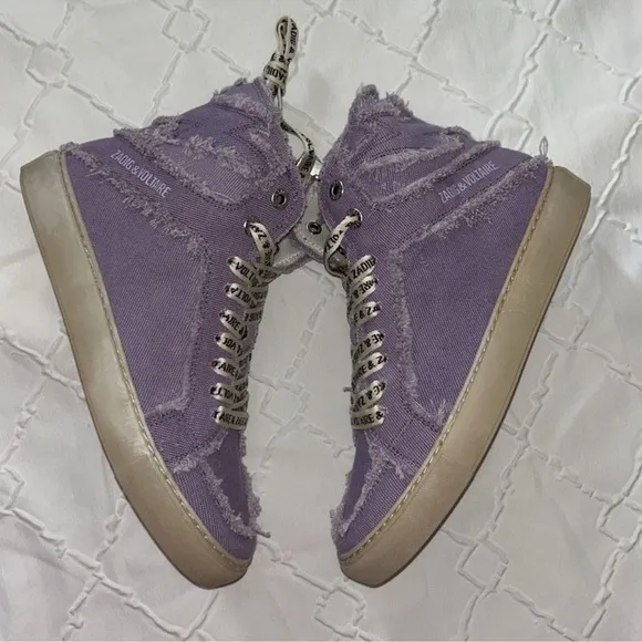 ZADIG AND VOLTAIRE Canvas High Flash Lace upLavender Sneakers(Size 39)