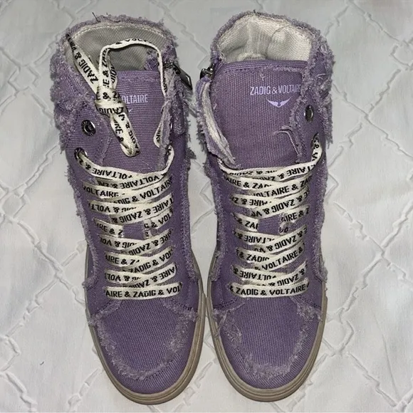 ZADIG AND VOLTAIRE Canvas High Flash Lace upLavender Sneakers(Size 39)