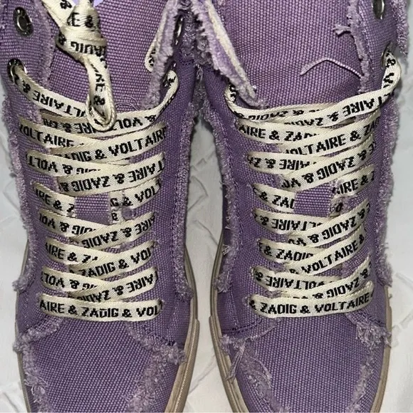 ZADIG AND VOLTAIRE Canvas High Flash Lace upLavender Sneakers(Size 39)
