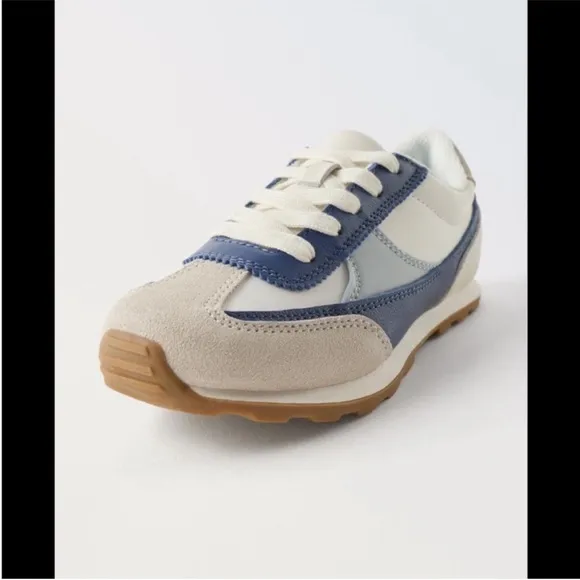 Zara kids, blue, Multi-piece leather sneakers, size 12 (7.2 inches)