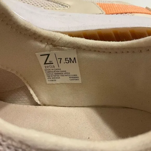 Z by Zella Vega Sneaker, 7.5 White with Peach Detail